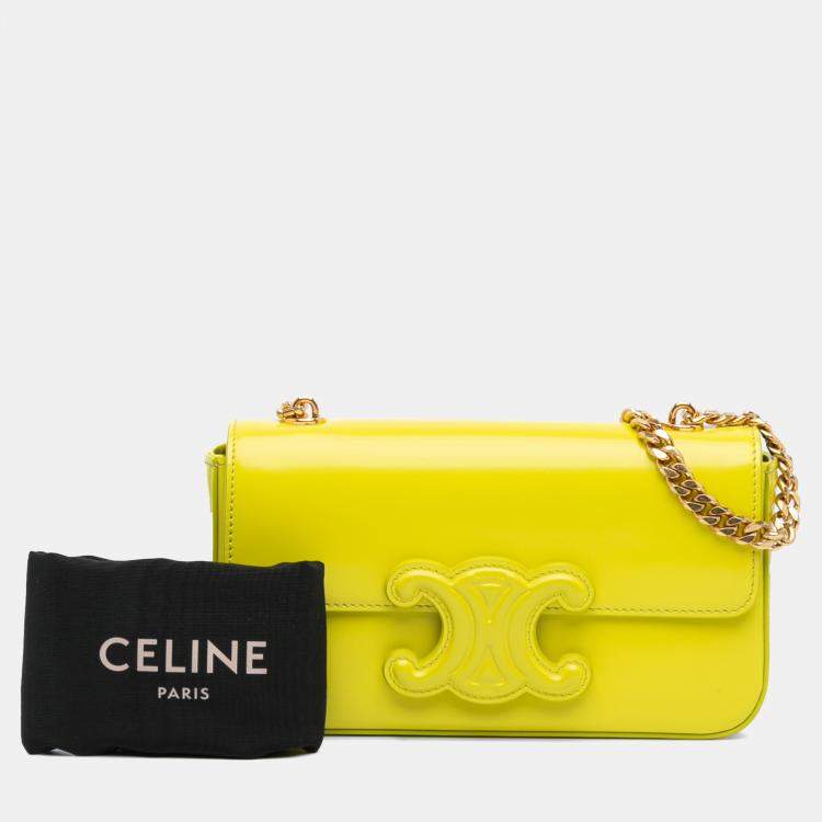 Pre Owned Celine Yellow Calfskin Cuir Triomphe Chain Shoulder Bag