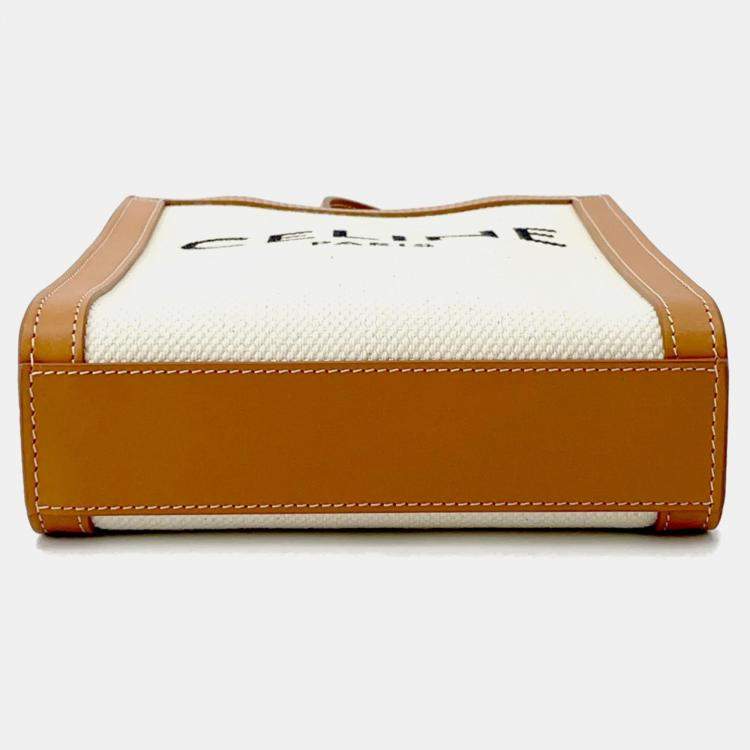 Pre Owned Celine Vertical Cabas Natural/Tan Canvas Leather Size Mini