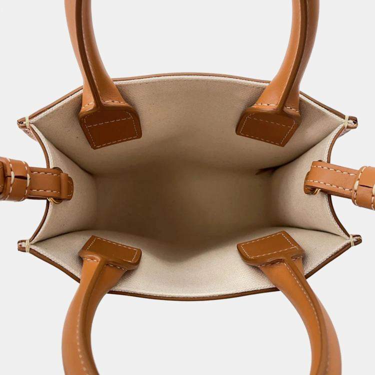 Pre Owned Celine Vertical Cabas Natural/Tan Canvas Leather Size Mini