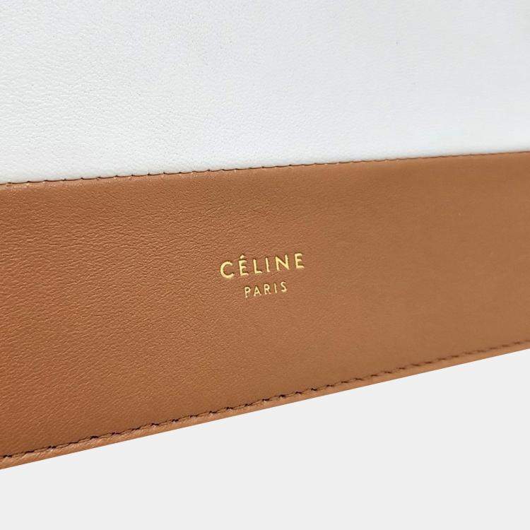 Pre Owned Celine Brown White Leather Frame Evening Clutch on Chain