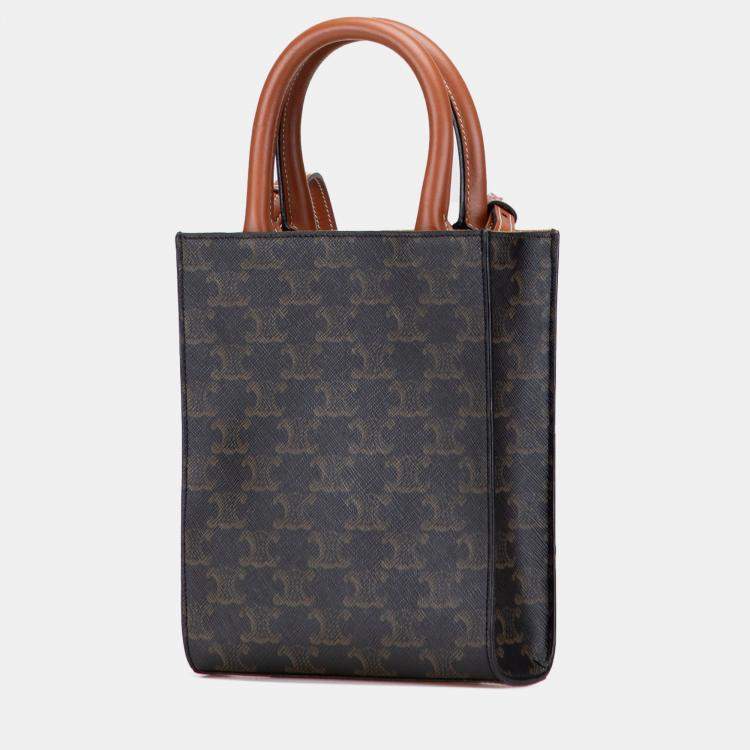 Pre Owned Celine Brown Mini Triomphe Coated Canvas Vertical Cabas Satchel
