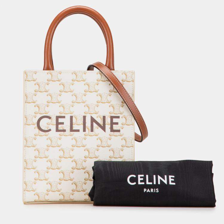 Pre Owned Celine White Mini Triomphe Coated Canvas Vertical Cabas Satchel