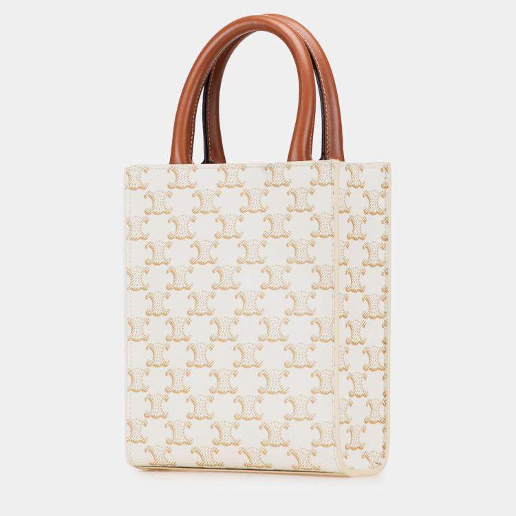 Pre Owned Celine White Mini Triomphe Coated Canvas Vertical Cabas Satchel