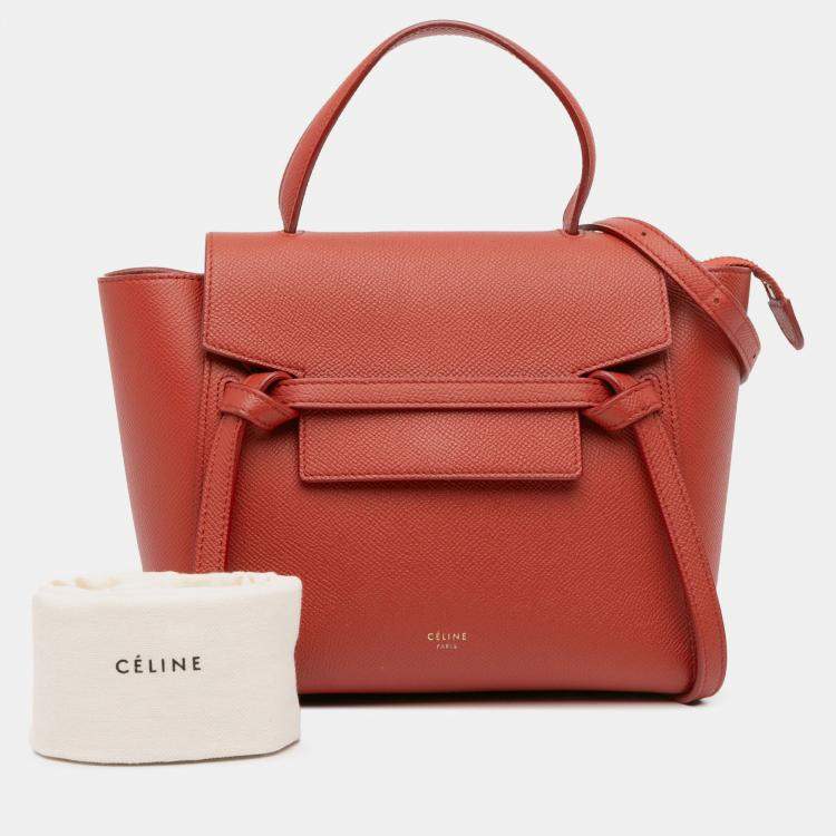 Pre Owned Celine Orange Nano Grained Calfskin Belt Bag