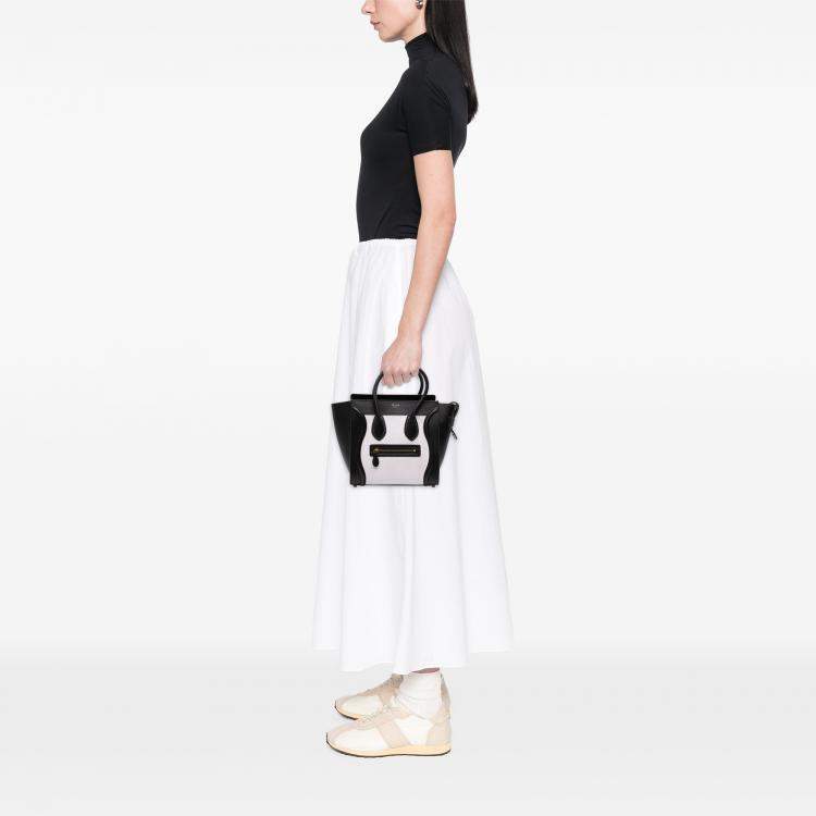 Pre Owned Celine Black/White Micro Bicolor Leather Luggage Tote