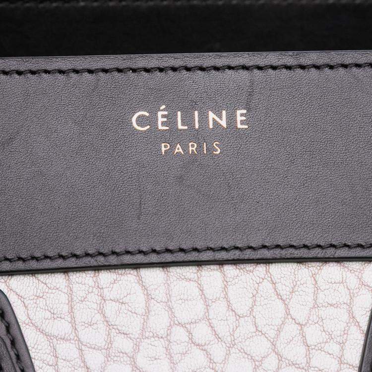 Pre Owned Celine Black/White Micro Bicolor Leather Luggage Tote