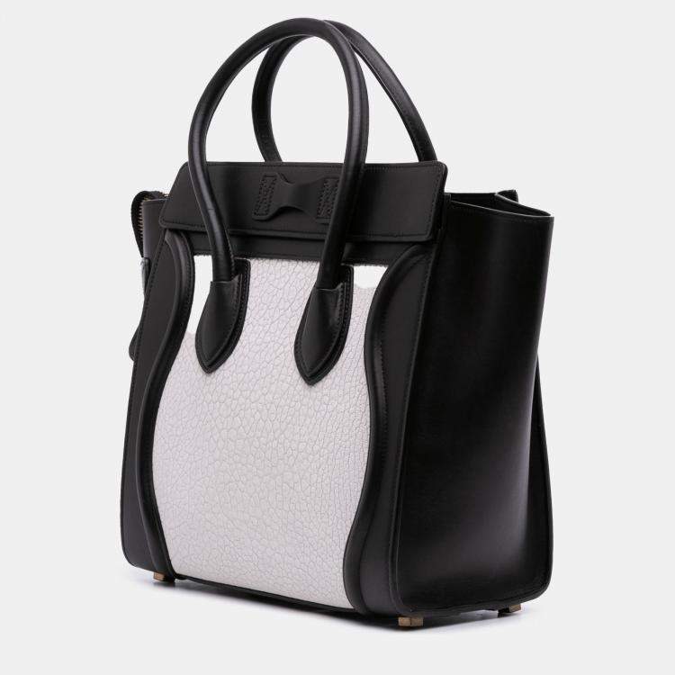 Pre Owned Celine Black/White Micro Bicolor Leather Luggage Tote