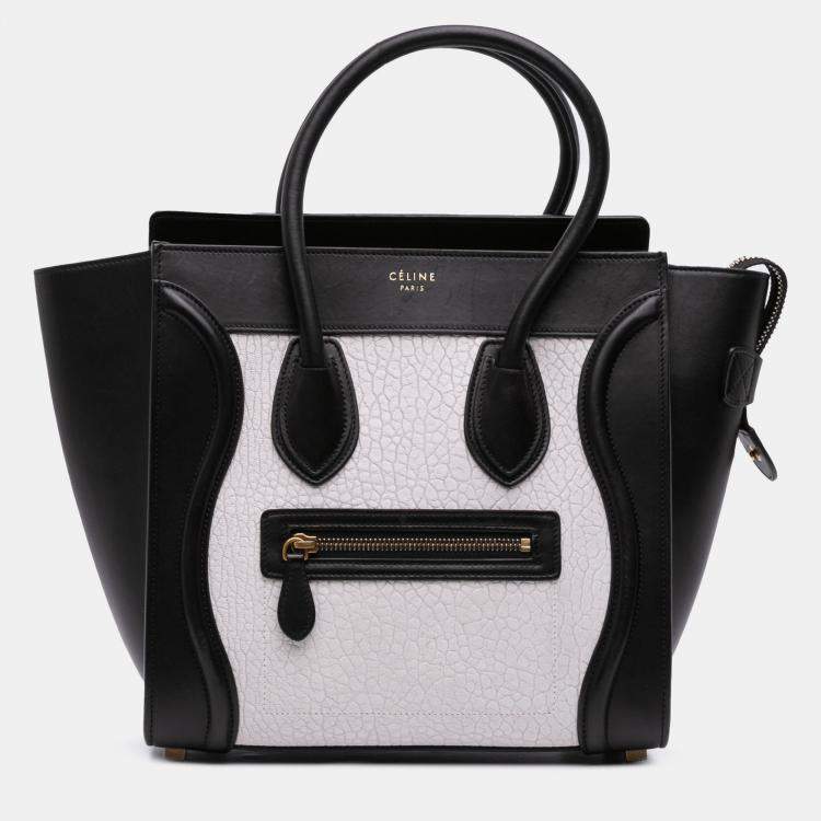Pre Owned Celine Black/White Micro Bicolor Leather Luggage Tote