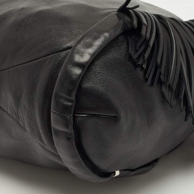 Pre Owned Celine Black Leather Fringe Dimitri Shoulder Bag