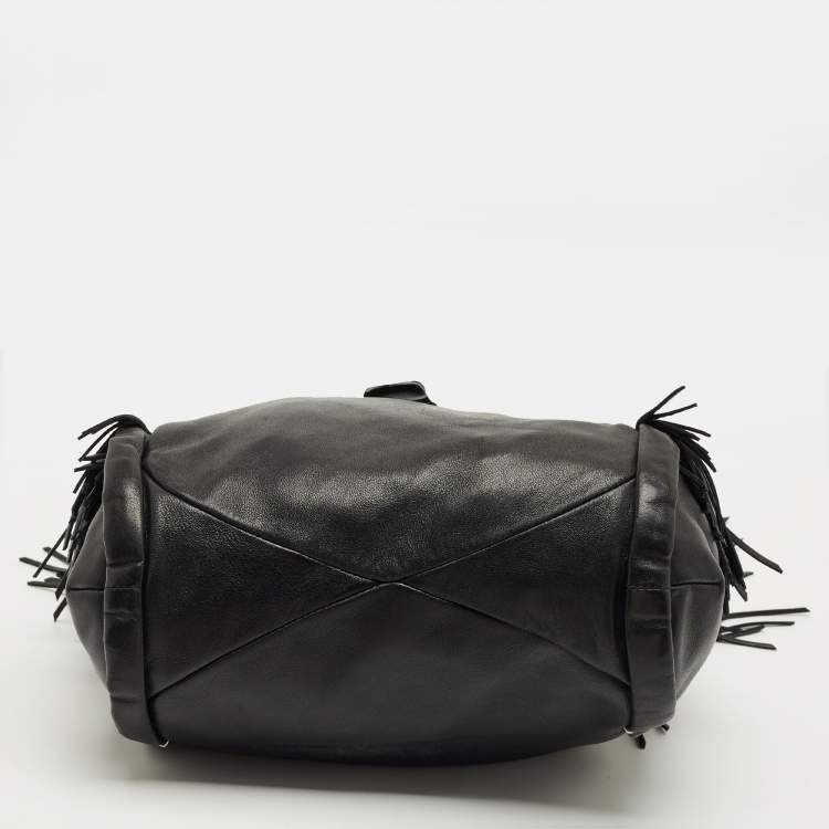 Pre Owned Celine Black Leather Fringe Dimitri Shoulder Bag