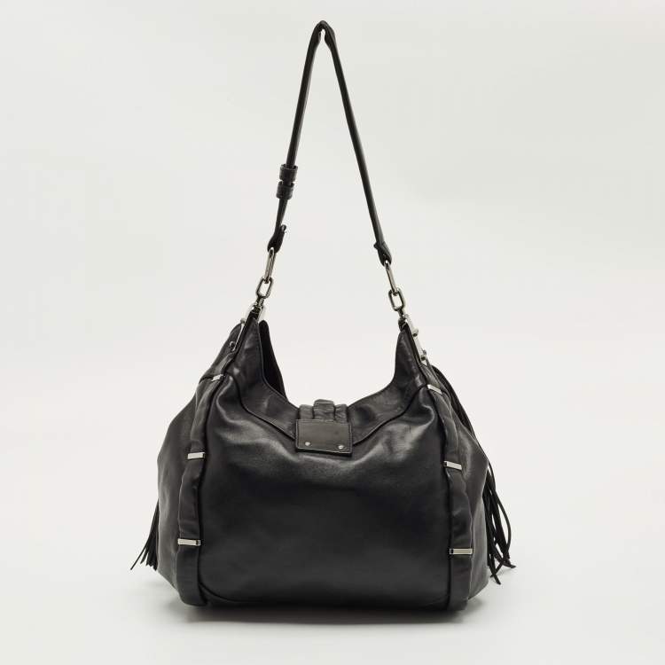Pre Owned Celine Black Leather Fringe Dimitri Shoulder Bag