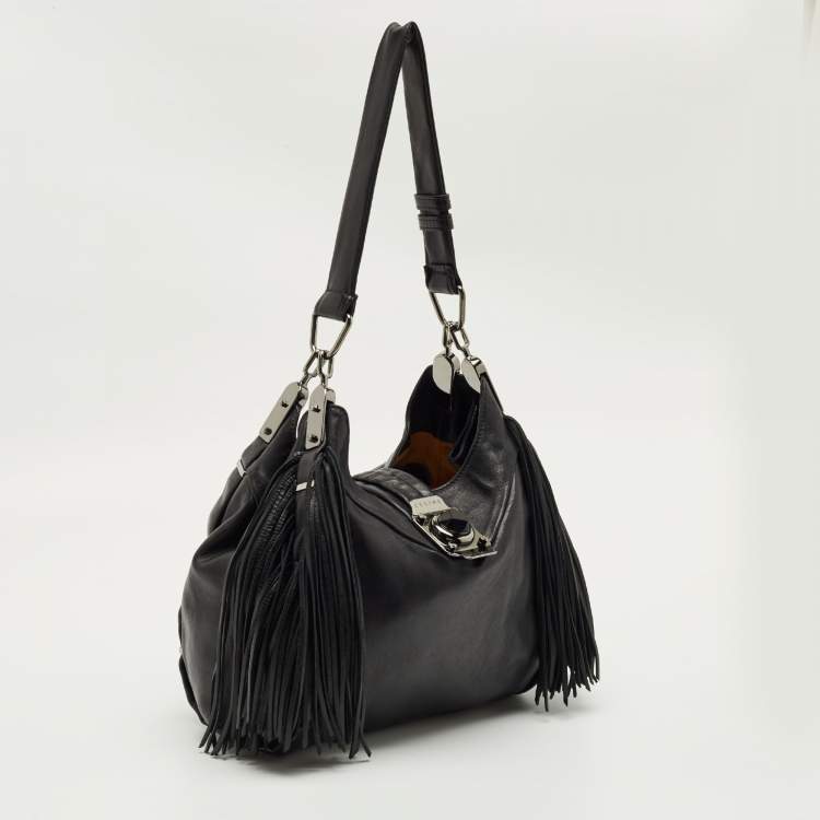 Pre Owned Celine Black Leather Fringe Dimitri Shoulder Bag