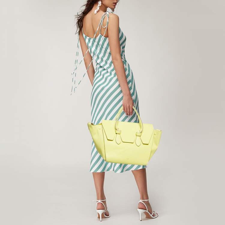 Pre Owned Celine Lime Yellow Leather Mini Tie Tote