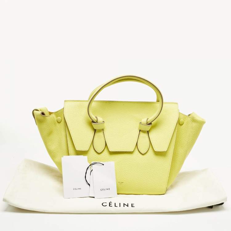 Pre Owned Celine Lime Yellow Leather Mini Tie Tote