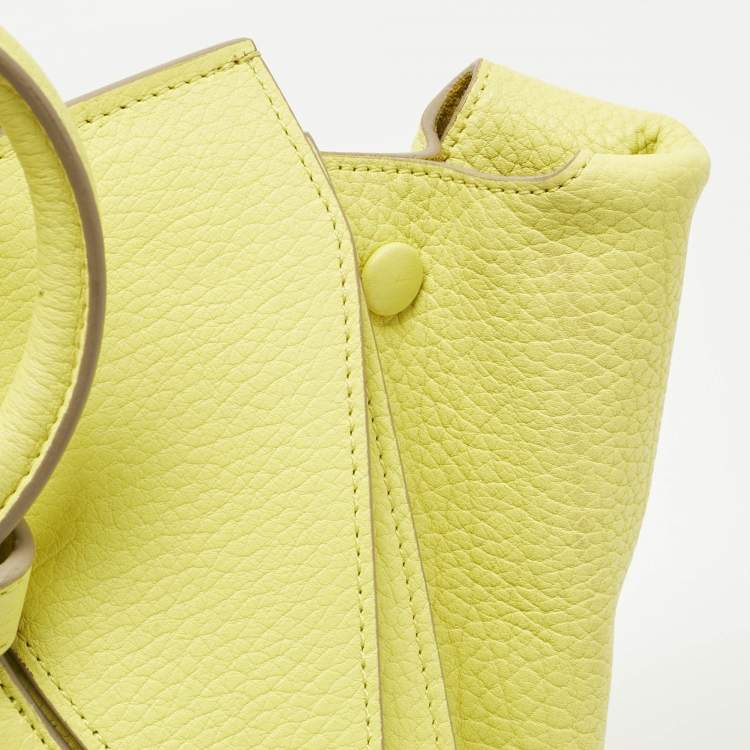 Pre Owned Celine Lime Yellow Leather Mini Tie Tote