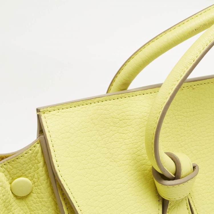 Pre Owned Celine Lime Yellow Leather Mini Tie Tote