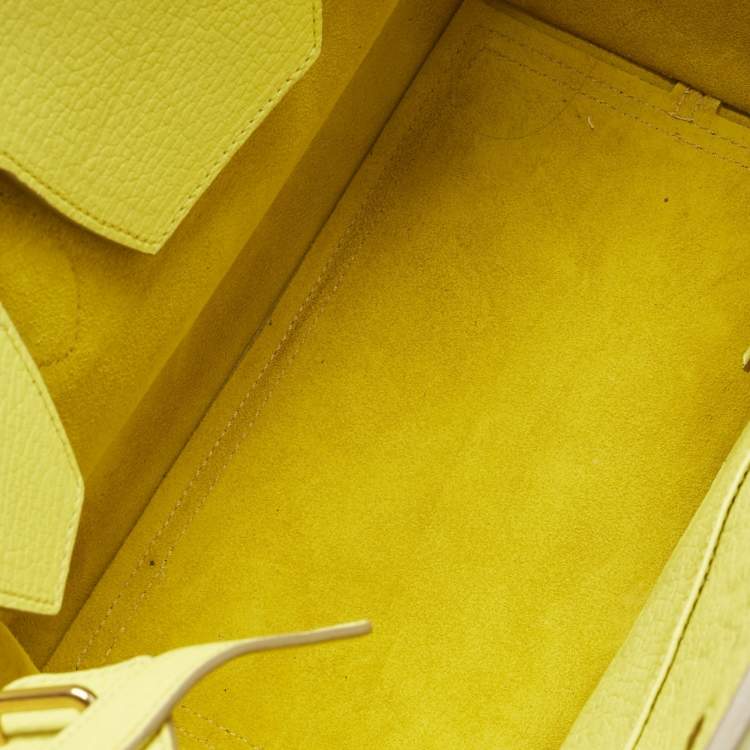Pre Owned Celine Lime Yellow Leather Mini Tie Tote