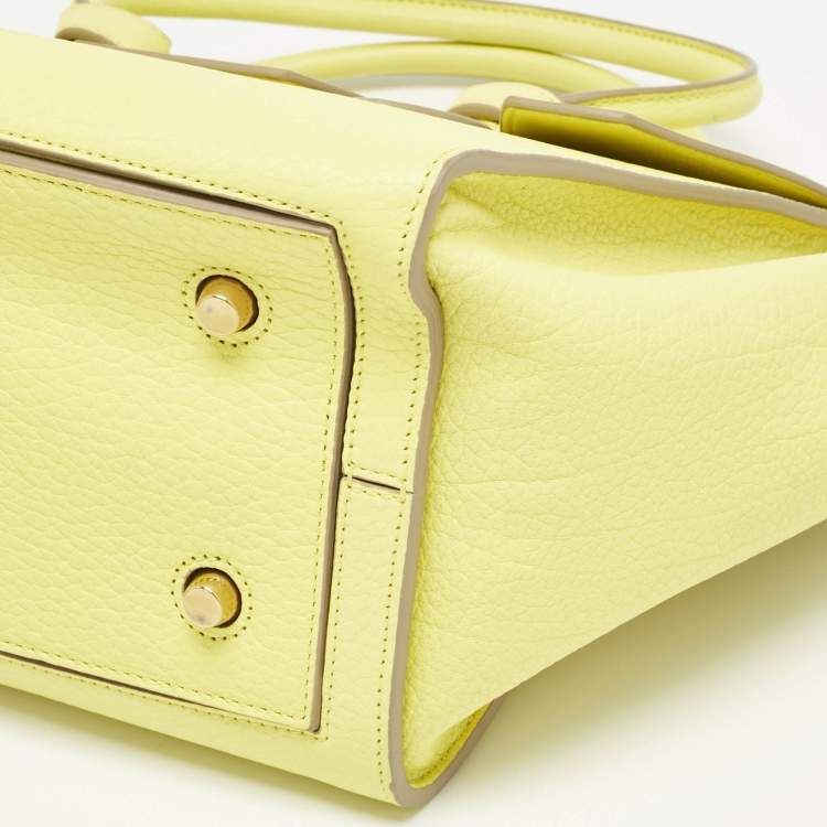 Pre Owned Celine Lime Yellow Leather Mini Tie Tote
