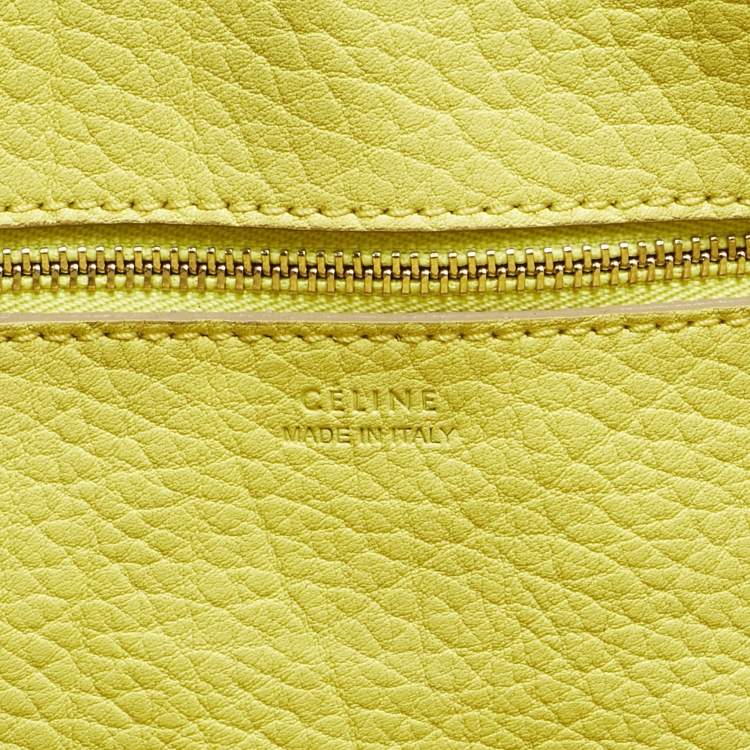 Pre Owned Celine Lime Yellow Leather Mini Tie Tote