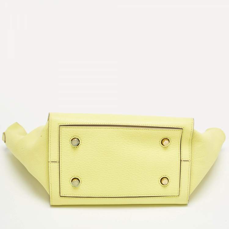 Pre Owned Celine Lime Yellow Leather Mini Tie Tote