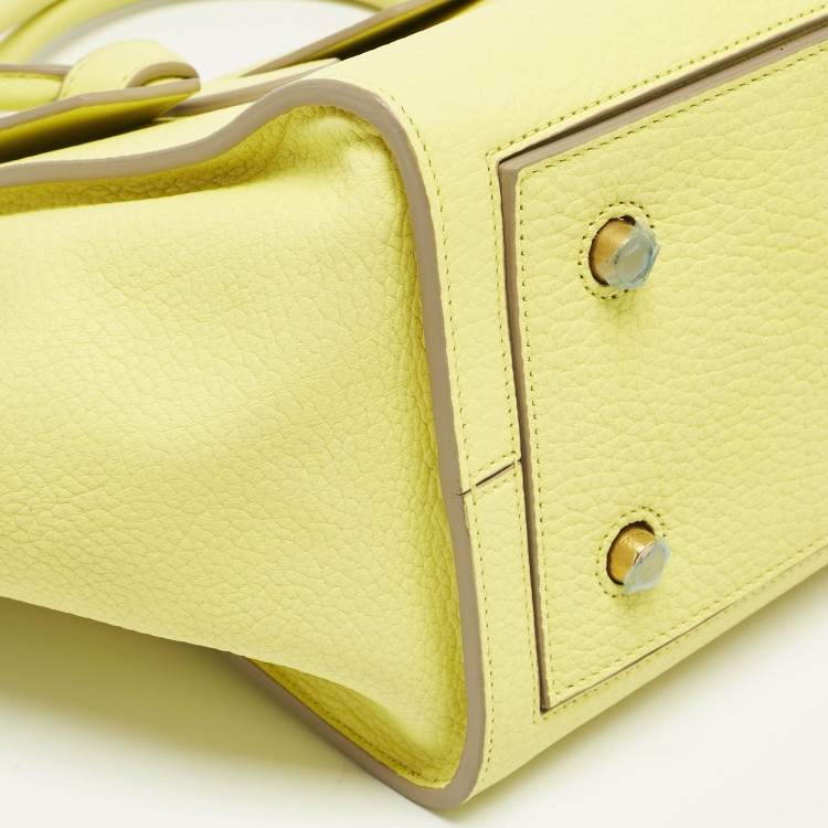 Pre Owned Celine Lime Yellow Leather Mini Tie Tote