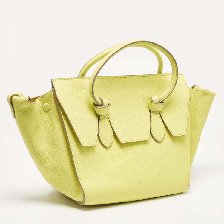 Pre Owned Celine Lime Yellow Leather Mini Tie Tote