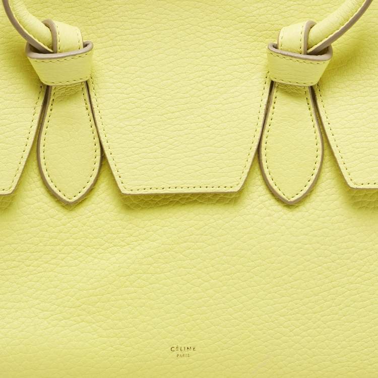 Pre Owned Celine Lime Yellow Leather Mini Tie Tote