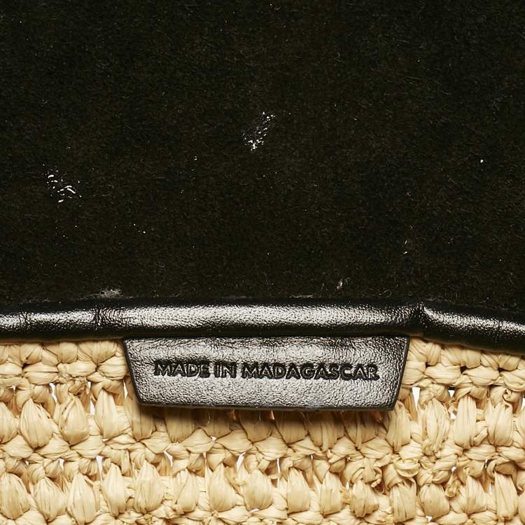 Pre Owned Celine Black/Cream Leather and Raffia Basket Bag