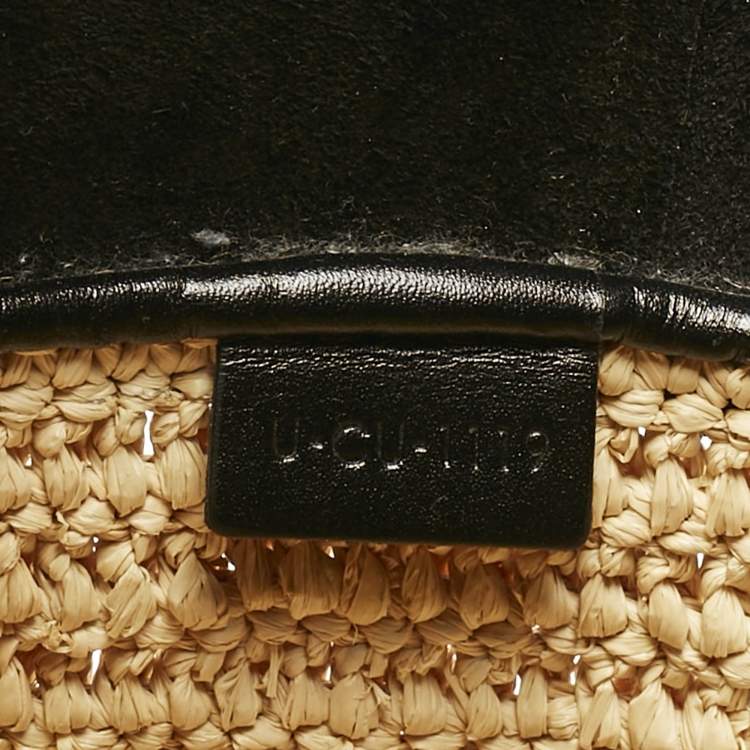 Pre Owned Celine Black/Cream Leather and Raffia Basket Bag