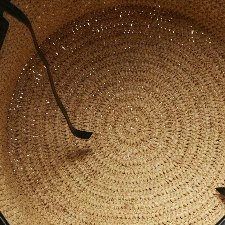 Pre Owned Celine Black/Cream Leather and Raffia Basket Bag