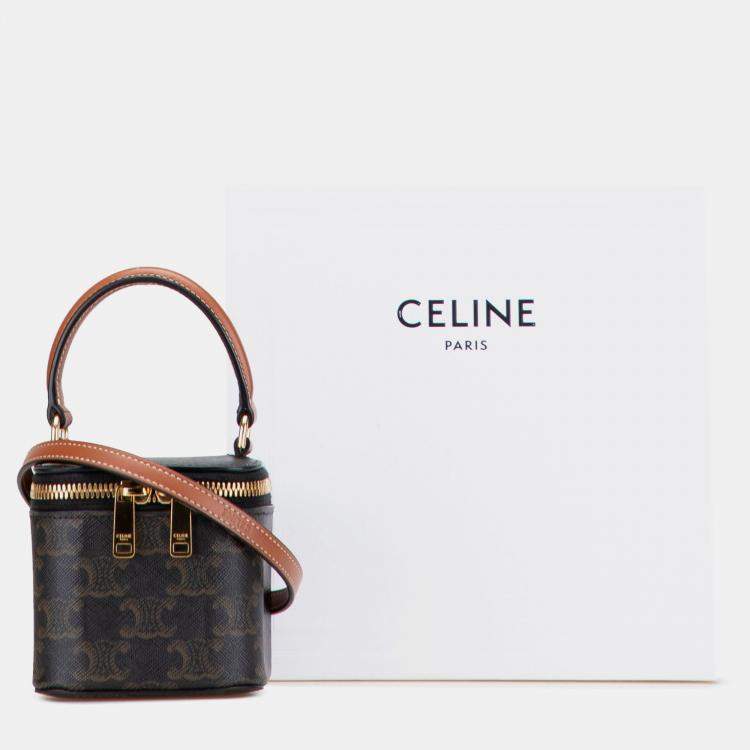 Pre Owned Celine Brown Mini Triomphe Coated Canvas Vanity Case