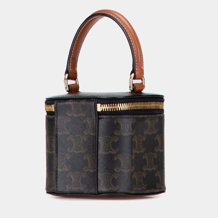Pre Owned Celine Brown Mini Triomphe Coated Canvas Vanity Case