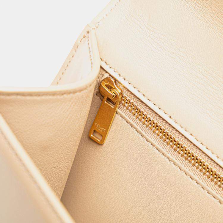Pre Owned Celine Beige Brown Teen Shiny Calfskin Triomphe Besace Clea Chain Crossbody
