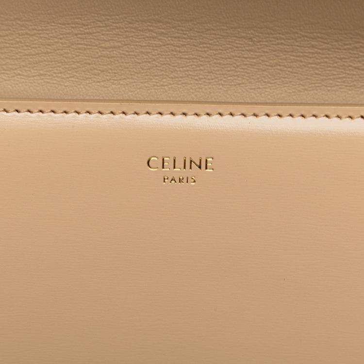 Pre Owned Celine Beige Brown Teen Shiny Calfskin Triomphe Besace Clea Chain Crossbody