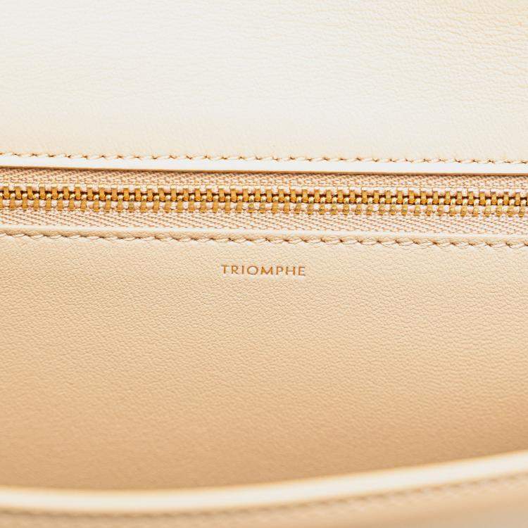 Pre Owned Celine Beige Brown Teen Shiny Calfskin Triomphe Besace Clea Chain Crossbody