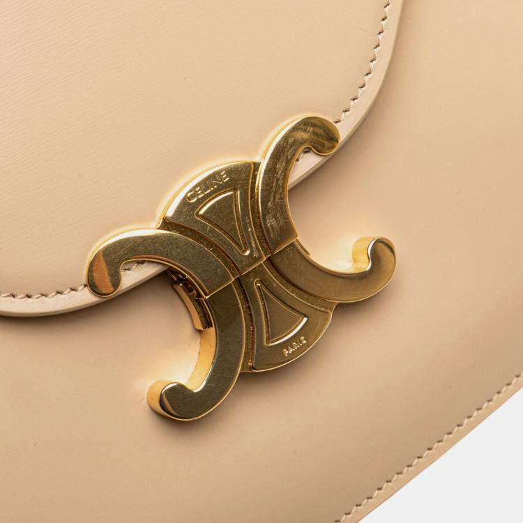 Pre Owned Celine Beige Brown Teen Shiny Calfskin Triomphe Besace Clea Chain Crossbody