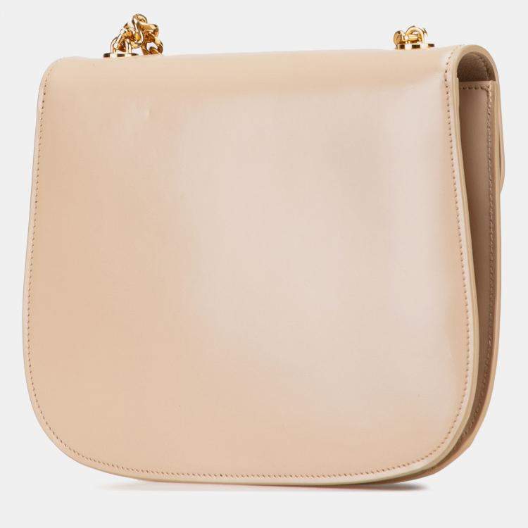 Pre Owned Celine Beige Brown Teen Shiny Calfskin Triomphe Besace Clea Chain Crossbody