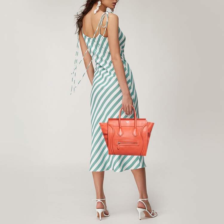 Pre Owned Celine Dark Orange Leather Mini Luggage Tote