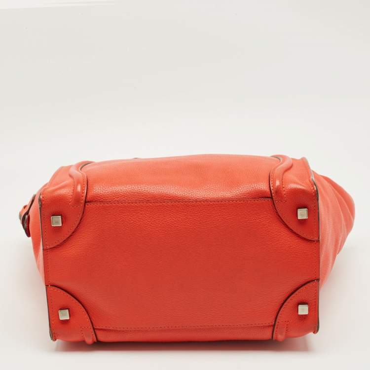 Pre Owned Celine Dark Orange Leather Mini Luggage Tote