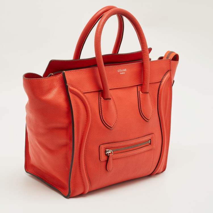Pre Owned Celine Dark Orange Leather Mini Luggage Tote