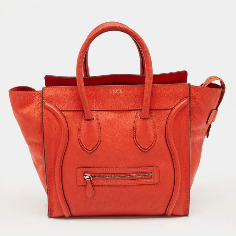 Pre Owned Celine Dark Orange Leather Mini Luggage Tote