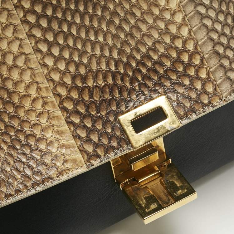 Pre Owned Celine Tricolor Leather and Snakeskin Small Trapeze Top Handle Bag