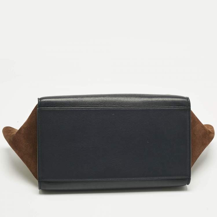 Pre Owned Celine Tricolor Leather and Snakeskin Small Trapeze Top Handle Bag