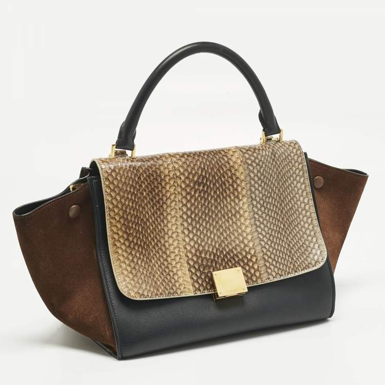 Pre Owned Celine Tricolor Leather and Snakeskin Small Trapeze Top Handle Bag