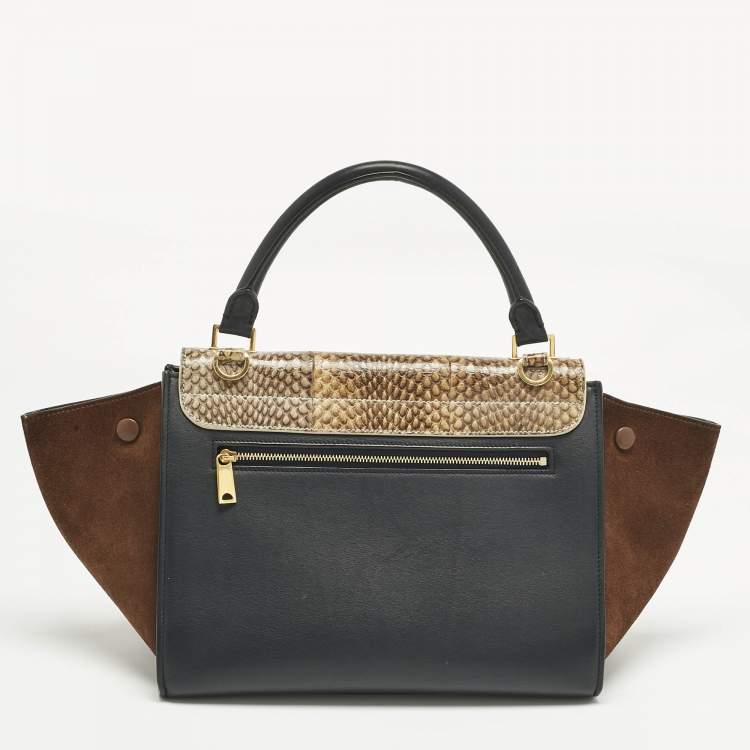 Pre Owned Celine Tricolor Leather and Snakeskin Small Trapeze Top Handle Bag