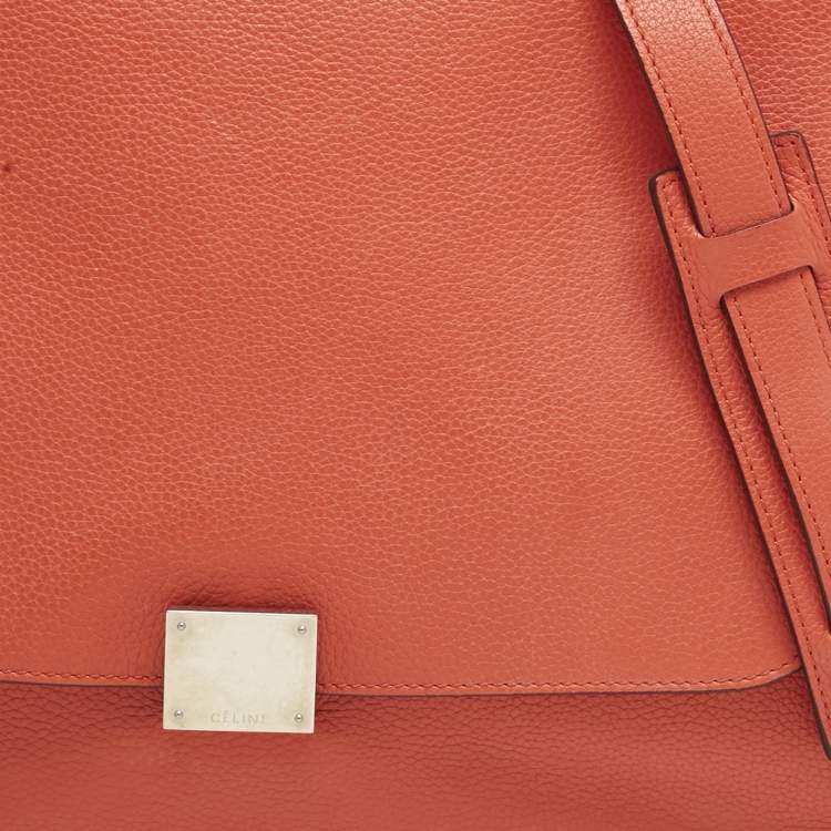 Pre Owned Celine Orange Leather and Suede Medium Trapeze Top Handle Bag
