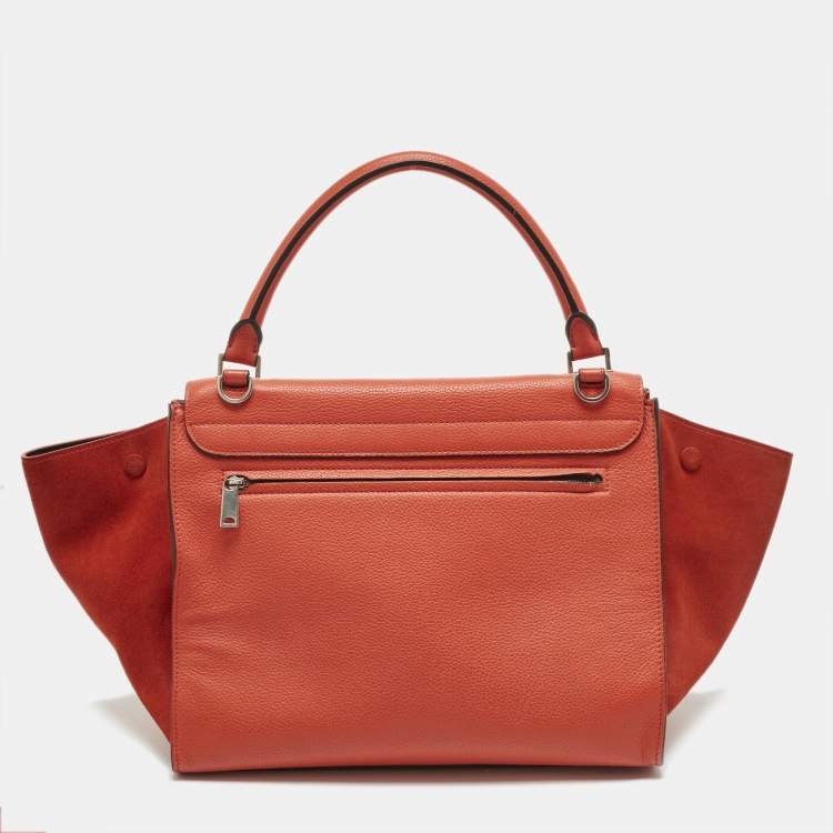 Pre Owned Celine Orange Leather and Suede Medium Trapeze Top Handle Bag