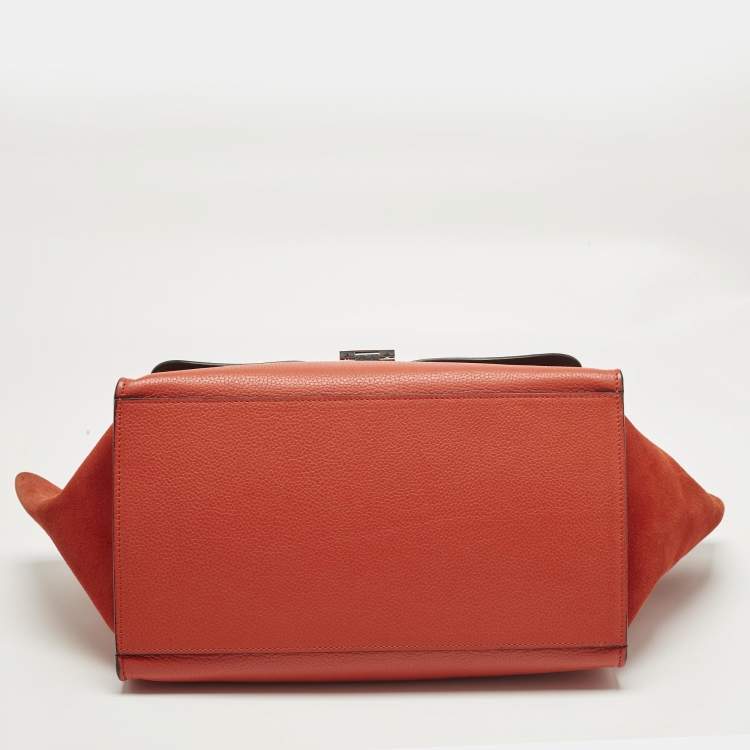 Pre Owned Celine Orange Leather and Suede Medium Trapeze Top Handle Bag