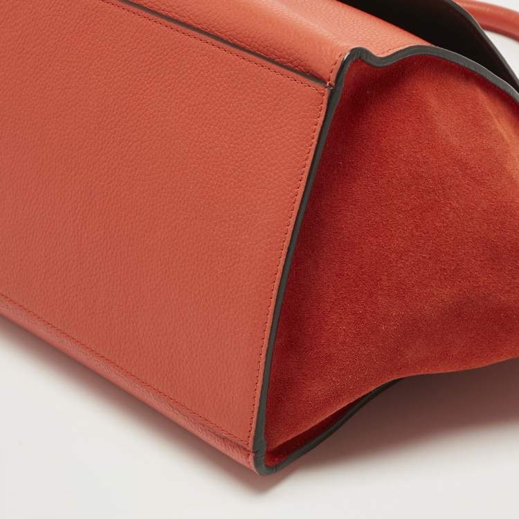 Pre Owned Celine Orange Leather and Suede Medium Trapeze Top Handle Bag