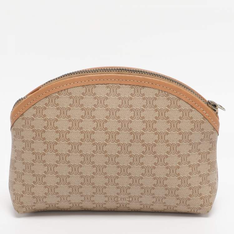 Pre Owned Celine Beige Macadam Canvas Pouch Clutch